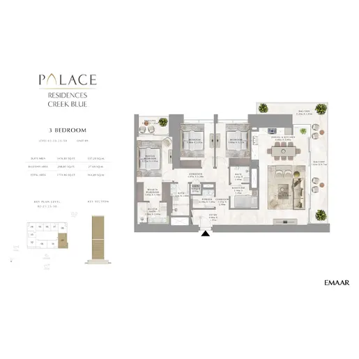 Palace Residences Creek Blue - Floor plans: 3 Bedrooms