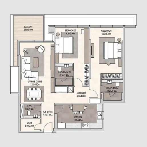 Vista Del Mar - Floor plans: 2 Bedrooms