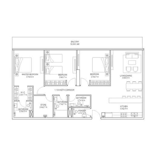 The Place - Floor plans: 3 Bedrooms