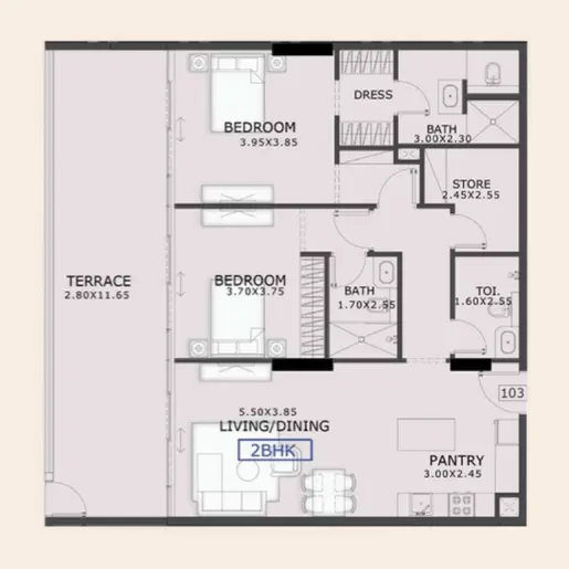99 Parkplace - Floor plans: 2 Bedrooms