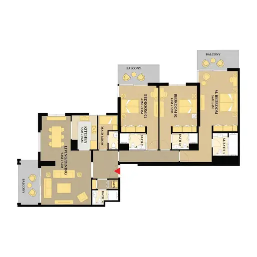 Riva Residence - Floor plans: 3 Bedrooms