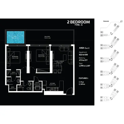 Diamondz - Floor plans: 2 Bedrooms