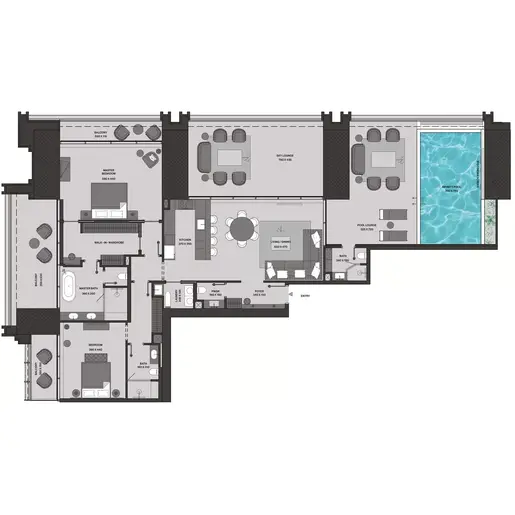 Burj Binghatti Jacob & Co Residences - Планы этажей: 2 спальни