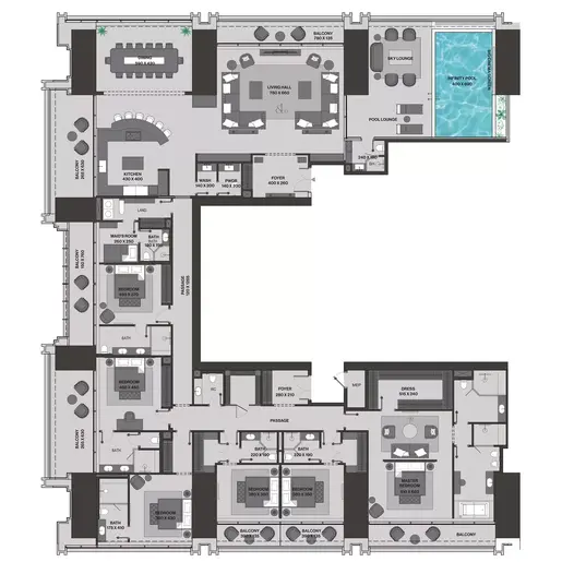 Burj Binghatti Jacob & Co Residences - Планы этажей: 6 спален