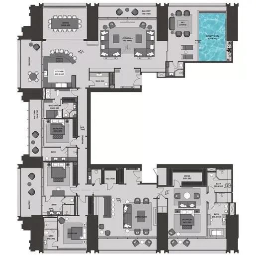 Burj Binghatti Jacob & Co Residences - Планы этажей: 4 спальни
